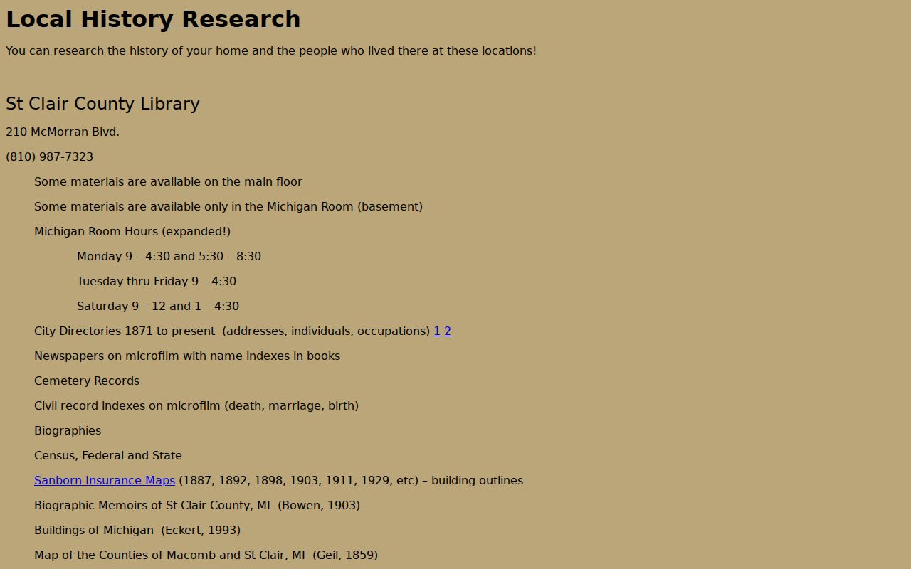 Port Huron previous residents Olde Town house-history research guide