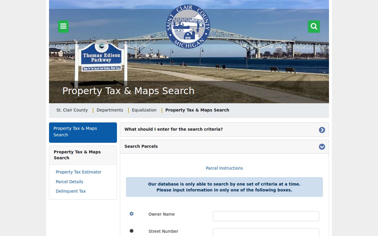 Port Huron residents directory county assessor parcel search fields