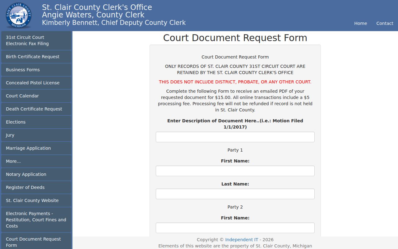 Port Huron resident lookup St. Clair County court document request form