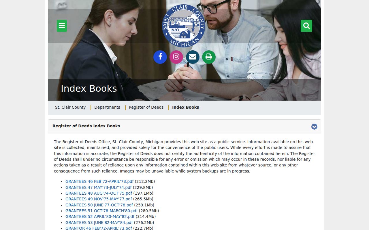 Port Huron street directory Register of Deeds index books for historical deed research