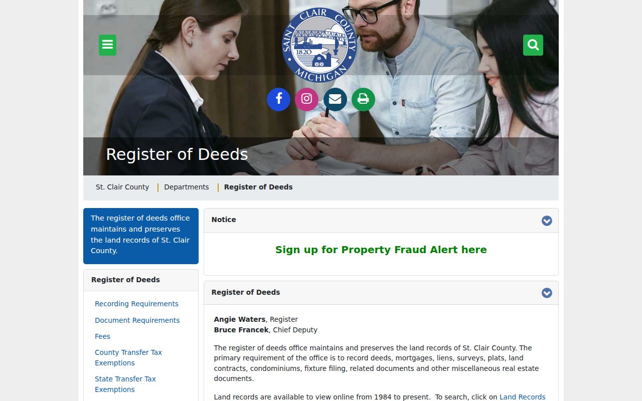 Port Huron previous residents St. Clair County Register of Deeds records office