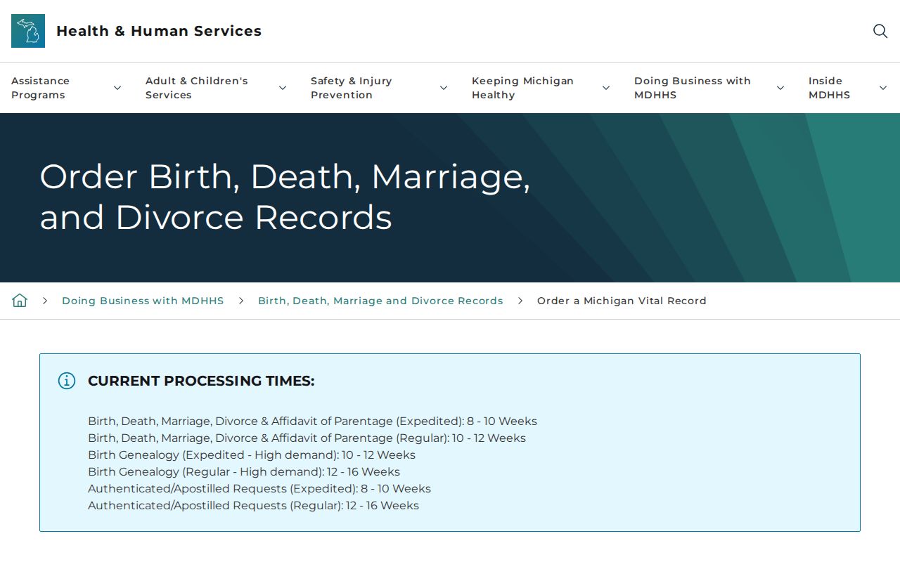 Port Huron residents directory Michigan vital records order options